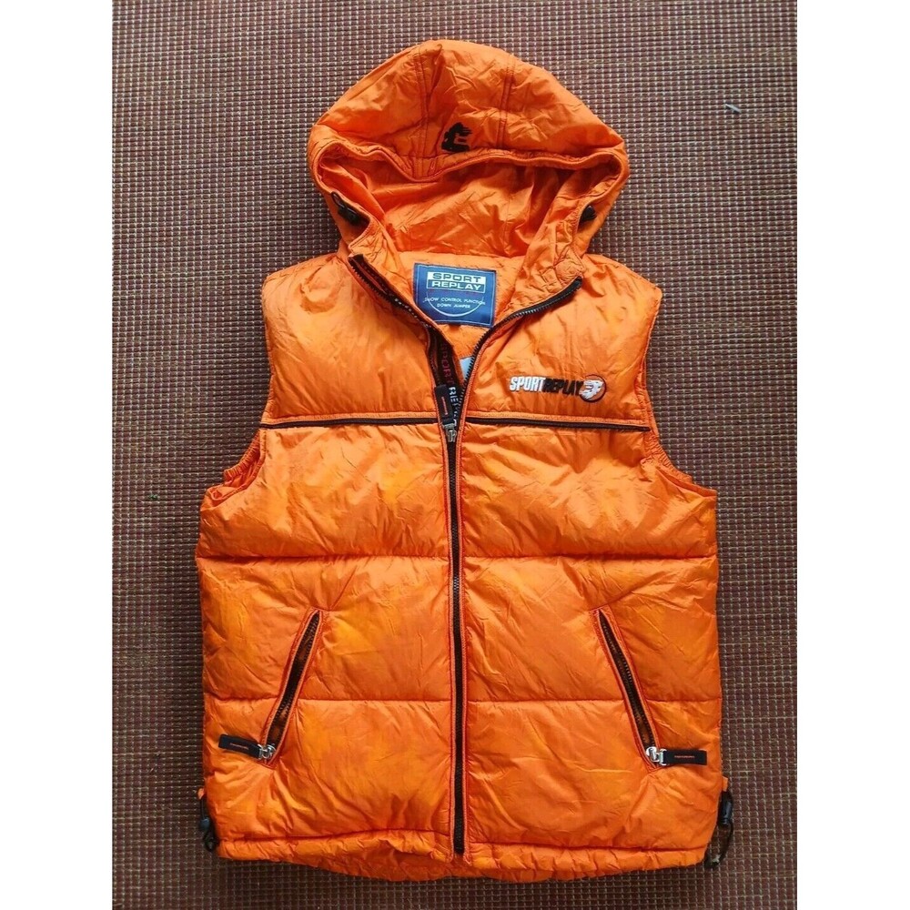 Sport Replay Everwear Down Puffer Hooded Vest Size Medium 95 Orange Puffer Coat